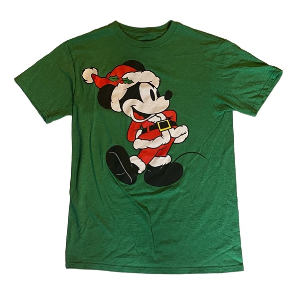 Disney Other - Mickey Mouse Christmas Santa Green Graphic‎ Tee Shirt Size Small 34-36